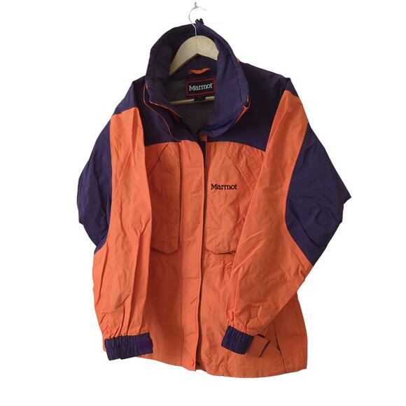 Vintage Marmot Mens Ski Jacket Size Medium Orange Purple Snow Winter Y2K - Picture 1 of 6